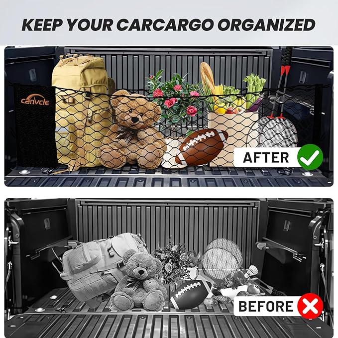 Truck Bed Cargo Net for Toyota Tacoma 2024-2026, Envelope Style Pickup Truck Bed Net for Tacoma Accessories, Upgraded Trunk Cargo Net Storage Bag with Metal Carabiners