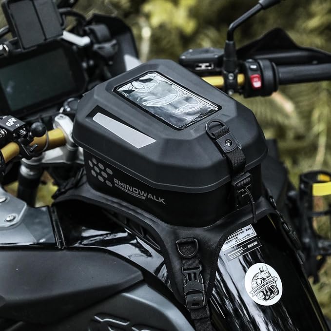 Rhinowalk Motorcycle Tank Bag Waterproof TPU Motorcycle Backpack Compatible Phone Under 6.6" Fits Honda Yamaha Suzuki Kawasaki Harley-Black