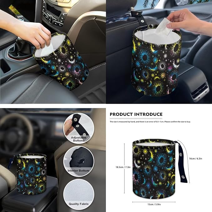 Sun and Moon 15 PCS Car Seat Cover Set with Auto Steering Wheel Cover Seat Belt Strap Protector Cup Holder Trash Bag Rear View Mirror Protector Keychain