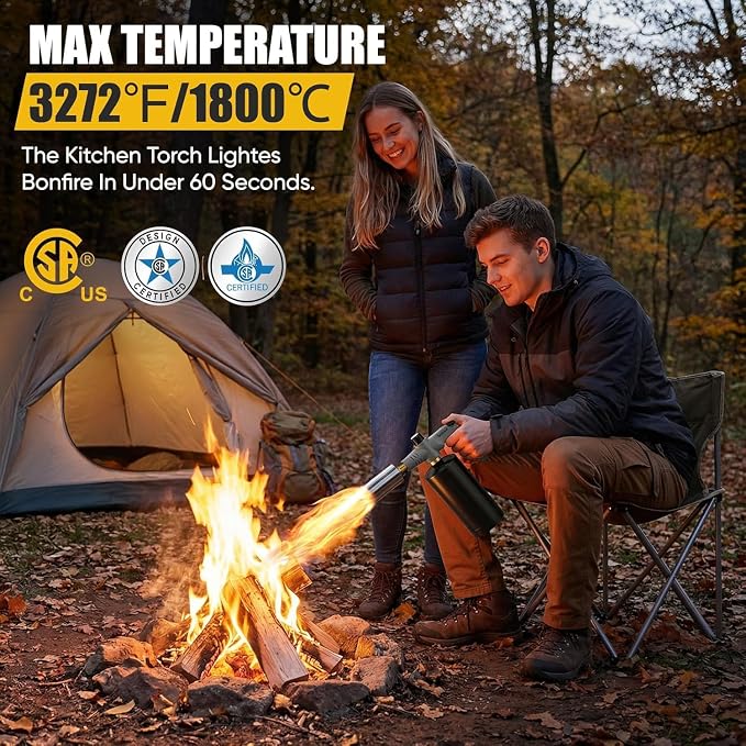 Propane Torch Gun with Adjustable Flame, Blow Torch Gun for BBQ, Campfire Starter, Welding, Searing Steak (Propane Tank Not Included)