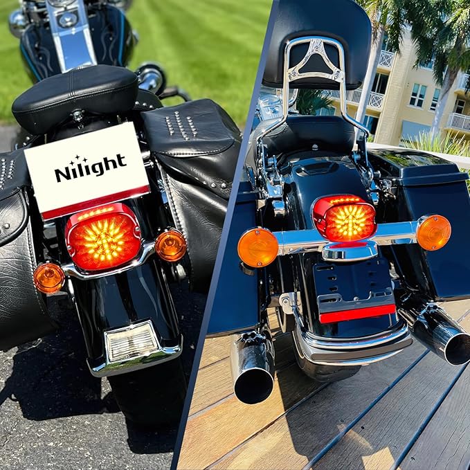 Nilight LED Tail Light Motorcycle Brake Turn Signal Driving License Plate Rear Lights Red Housing Plug and Play Compatible with Harley Davidson Dyna Sportster 883 1200 Road King Glide