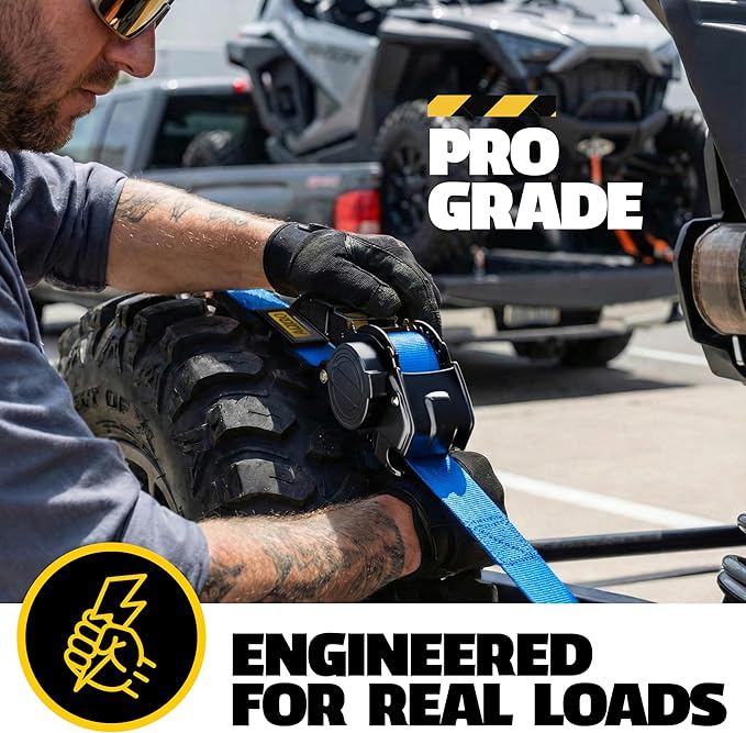 AUGO Retractable Ratchet Straps | 4 Heavy Duty Ratchet Straps Self Retractable Tie Downs with Soft Loops & Storage Bag for Motorcycle, Truck, Trailer, Cargo Van | 1200 Lb Break Strength 1” x 10’