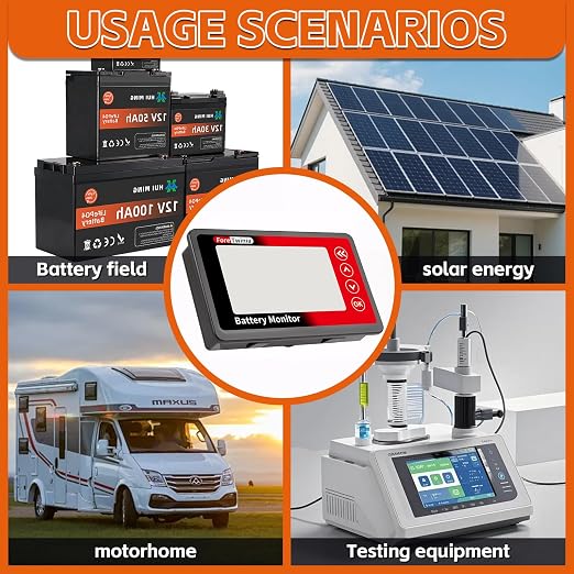 500A Battery Monitor with Shunt, 8–120V Coulomb Meter, DC Power & Capacity Monitor for LiFePO4/Lithium/Lead Acid Batteries, for RV Solar Boat Golf Cart