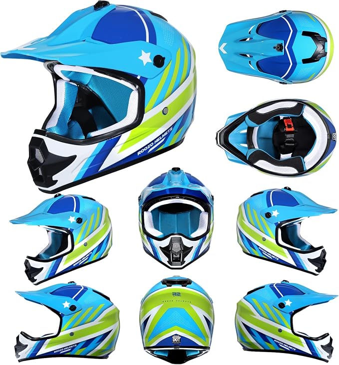 Youth Dirt Bike Helmet DOT Approved, Kids Motocross Full Face Helmet with Adjustable Goggles Riding Gloves & Storage Bag, Off-Road Sport Gear Set for Boys Girls ATV UTV