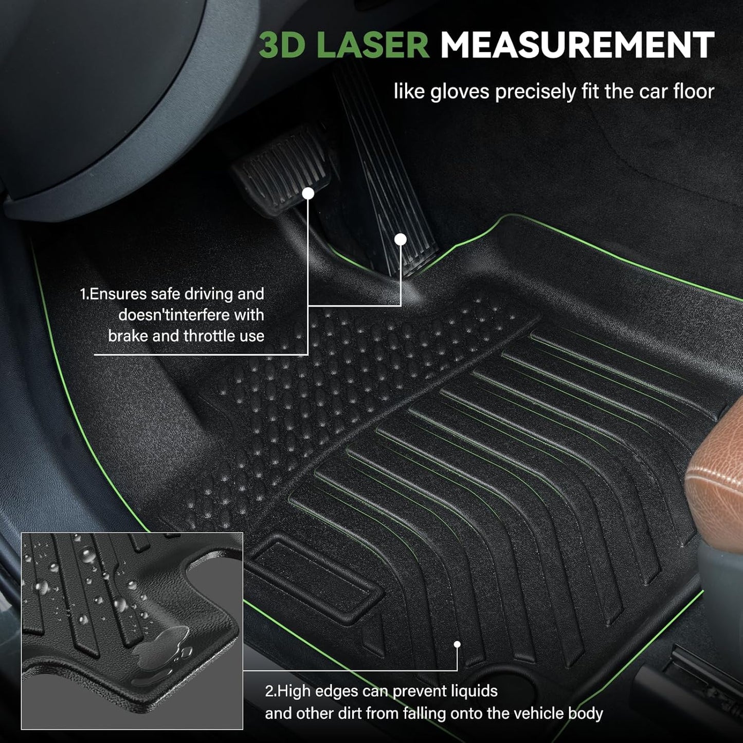 All Weather Liner Floor Mats Custom Fit for 2025 Subaru Forester Anti-Slip 3D Pattern Car Mats Thicken Waterproof Odorless Passenger Front Mat - Essential Accessories for 2025 Subaru Forester