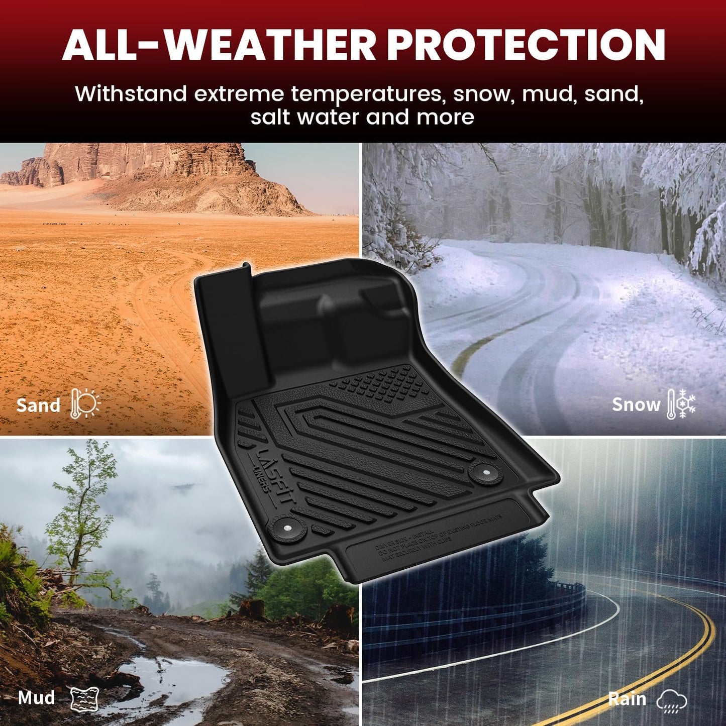 LASFIT Floor Mats & Cargo Mat for Audi Q5/SQ5 2018-2025 (Include Sportback 2021-2025), TPE All Weather Protection Custom Fit 1st & 2nd Row Rubber Floor Liners for Audi Automotive Accessories, Black