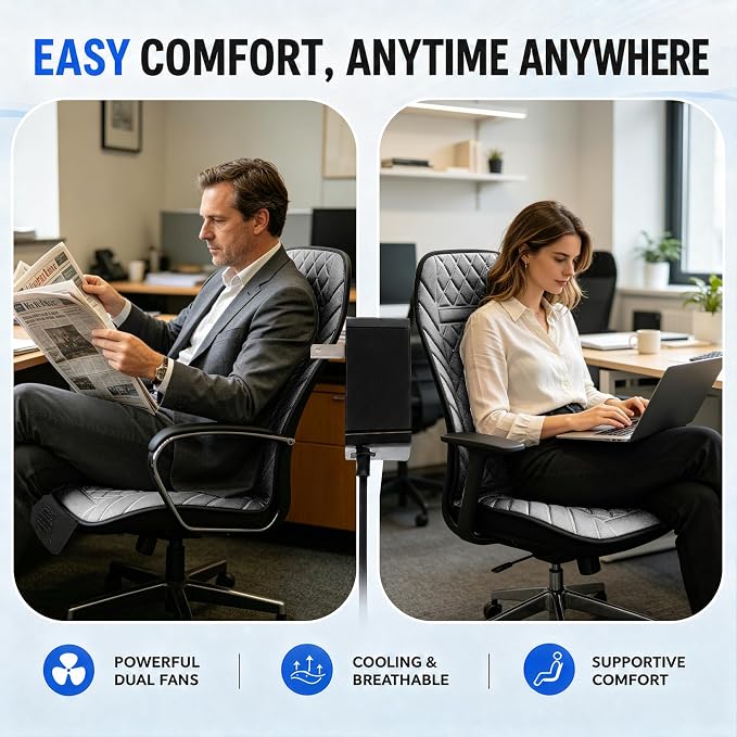 2026 Upgraded Ventilated Seat Cushion, 12V-24V Cooling Car Seat Cover for Front Seat, Cooled Seat Pad for Office Chair Sofa Car SUV Truck Universal Fit,Silver Gray