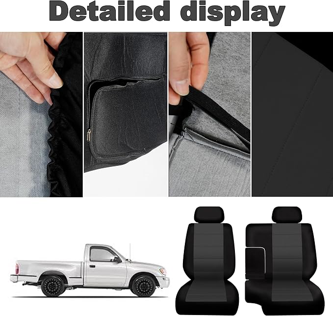 60/40 Split Bench Seat Covers for Toyota Tacoma 1995 1996 1997 1998 1999 2000 Heavy Duty Cloth Protector Interior Accessories with Console Covers,Waterproof & Machine Washable,Black