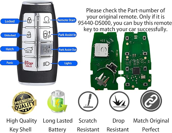 Smart Key for Hyundai Genesis GV70 2022-2023, Alliskeys 8-Buttons Proximity Key Fob Replacement for Hyundai Genesis GV70 2022 2023 TQ8-FOB-4F35 95440-DS010