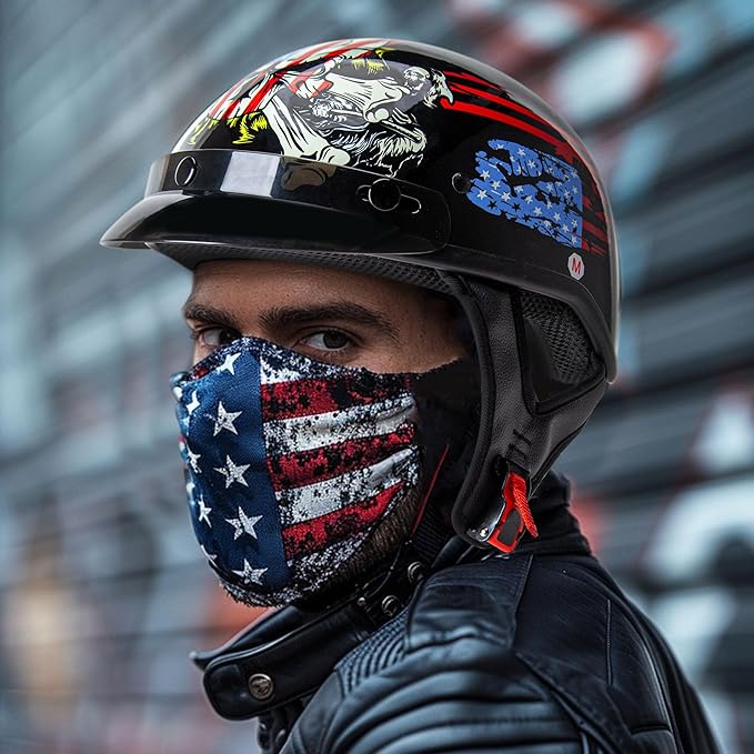 Cartman Cruiser Scooter Motorcycle Half Face Helmet, American Flag Skull USA Graphics, DOT Approved for Bike Scooter ATV UTV Chopper Medium