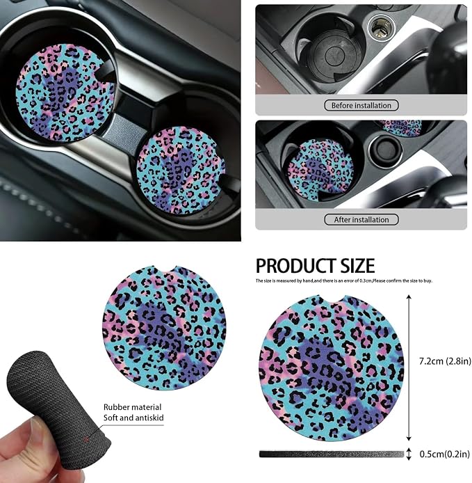 Colorful Leopard Car Seat Covers Full Set 15 Pcs Universal Car Accessories Steering Wheel Cover Seat Belt Pads Garbage Bag Car Headrest Pillow Covers Armrest Pad