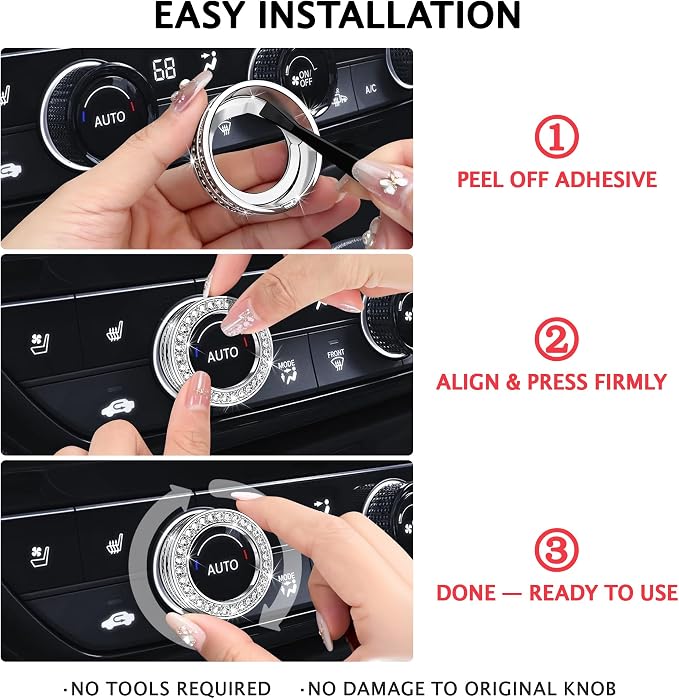 11PCS Crystal Knob Cover Trim Set - Zinc Alloy Rhinestone Interior Bling Accessories, Stylish Control Knob Caps Compatible with 2023-2025 2026 Honda Accord & Accord Hybrid