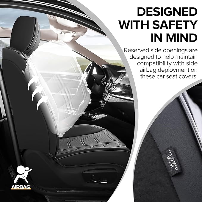 CAPITAUTO Car Seat Covers Full Set, Black Seat Covers for Car with Lumbar Support, Faux Leather Waterproof Seat Covers 5 Seats, Breathable Automotive Seat Covers Fit for Most Cars SUV Truck
