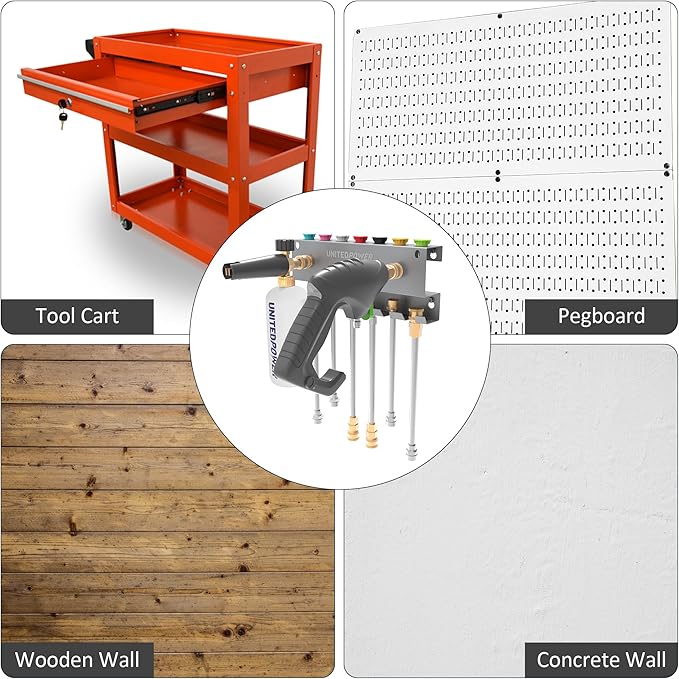 UNITEDPOWER Pressure Washer Gun Holder,Wall Mount Foam Cannon Holder,Tool Storage Rack for Pressure Washer Wand/Nozzle Tips, Car Wash Accessories Organizer, Silver
