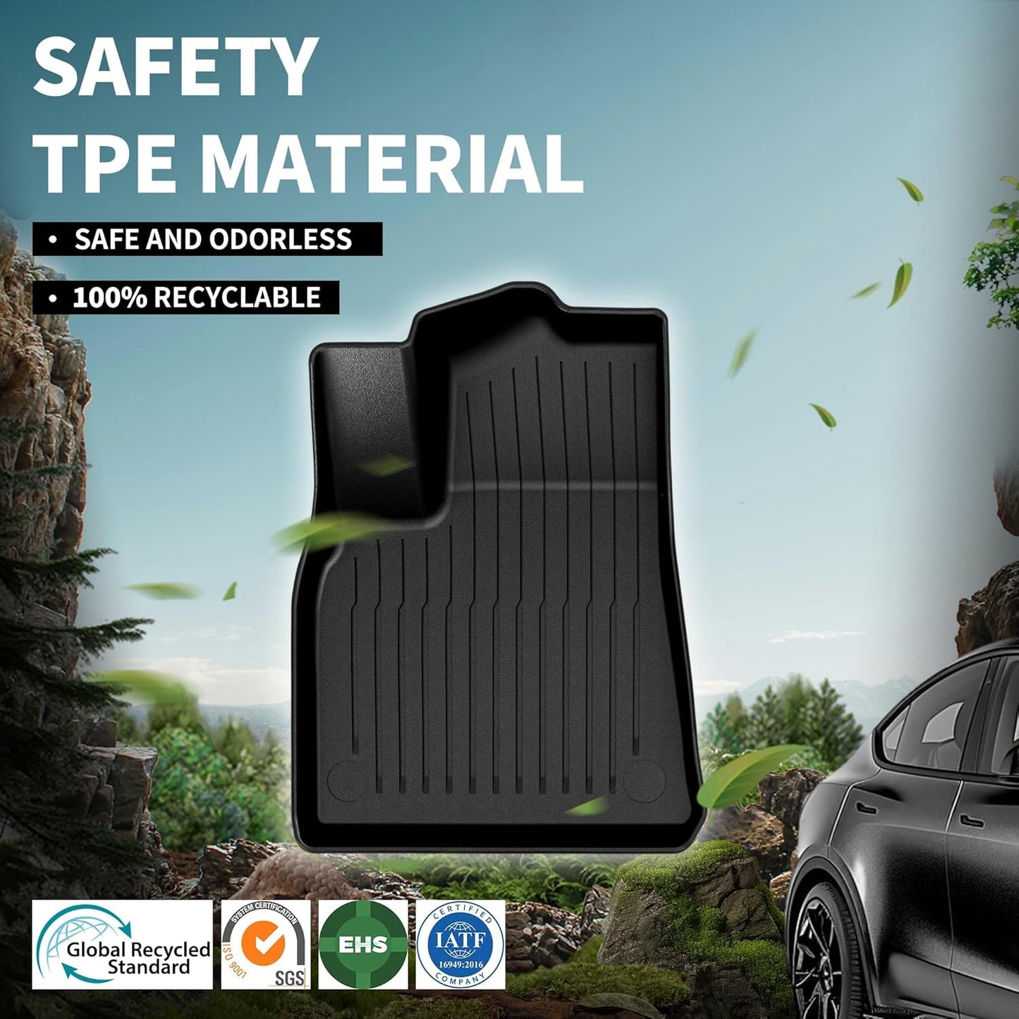 OEDRO Floor Mats 9 Pcs Fits for Tesla Model Y 7-Seater 2024-2020 Custom Fit All Weather TPE Automotive Trunk Mat with Backrest Mat Accessories Back Seat Protector for Model Y Car Floor Mats Set