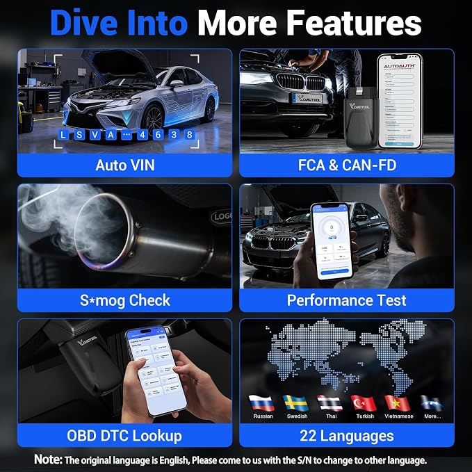 OBD2 Scanner Bluetooth, Vdiagtool D100 Bidirectional Scan Tool Wireless - Full System Diagnostic With 17 Resets, Lifetime Updates Crank Sensor Throttle EPB Relearn Car Code Reader for iPhone & Android