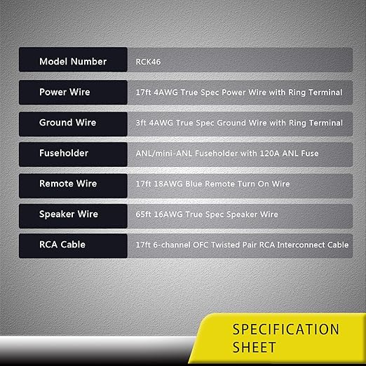 Recoil RCK46 True 4 Gauge Complete 6-Channel CCA Amplifier Wiring Kits with OFC RCA Cable
