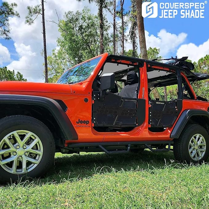 JL Top Sun Shade Roof Compatible with Jeep Wrangler 2 or 4 Door 2018 to 2023 Sunshade Sunroof Blocks UV Wind Noise Gray Mesh for Front and Rear 2 pcs