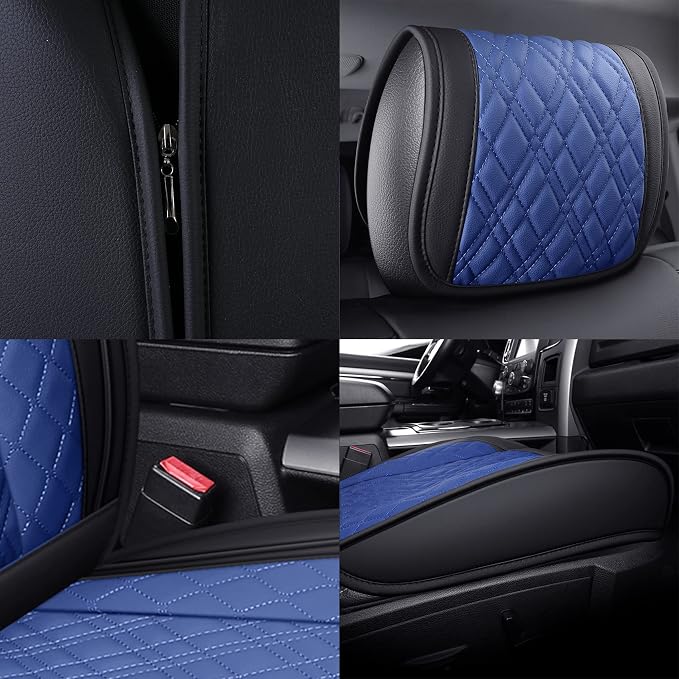 YIERTAI Car Seat Covers for Dodge Ram Fit 2009-2026 1500 2010-2026 2500 3500 Classic Bighorn Longhorn Laramie Tradesman Truck Blue Front