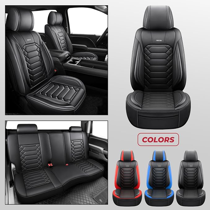 FREESOO for Silverado 2014-2018 2 Front Seat Covers, Fit for Chevy Silverado GMC Sierra 1500 2500 3500 Crew Cab Waterproof Truck Seat Covers Black