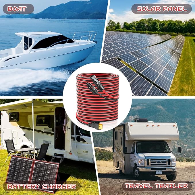 30FT 10AWG XT60 Solar Charging Cable, GIBBAB Solar Panel Connector to XT60 Extension Charge Adapter Cable with Caps & Wire Ties for LiFePO4 Battery RV Portable Power Station Generator