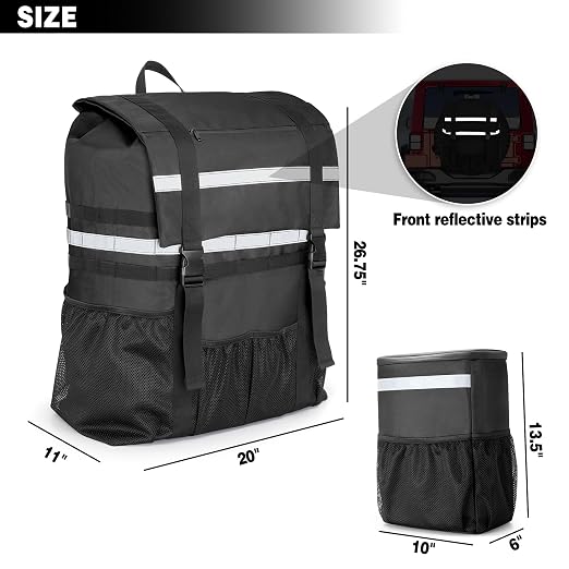 Marscamd Spare Tire Trash Bag with a Car Trash Can, Tailgate Trash Bag for Truck, SUV or Car, Fits Tire up to 40”, Black