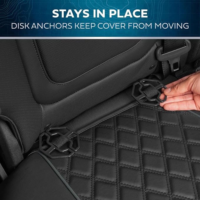 MotorBox Prestige Edition Napa Leather Car Seat Covers Full Set, Open Sides Leather Seat Covers, Premium PU Leatherette Black & Gray Seat Covers for Cars Trucks SUVs, Front and Rear Seat Cover Set