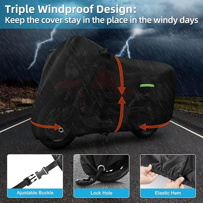 Motorcycle Cover Waterproof for Pan America 1250 Special Adventure/V-Strom 1050/Versys 1000 SE/Tiger, Heavy Duty Sun UV Dust Rain All Weather Protection Motorbike Cover with Cotton Lining & Lock Hole