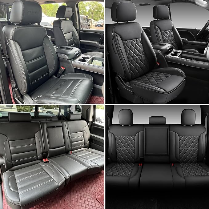 Silverado Sierra Custom Seat Covers, fit 2019-2026 Chevy Silverado GMC Sierra 1500 and 2020-2026 2500HD 3500HD Crew Cab(Rear Only, Black Rear)