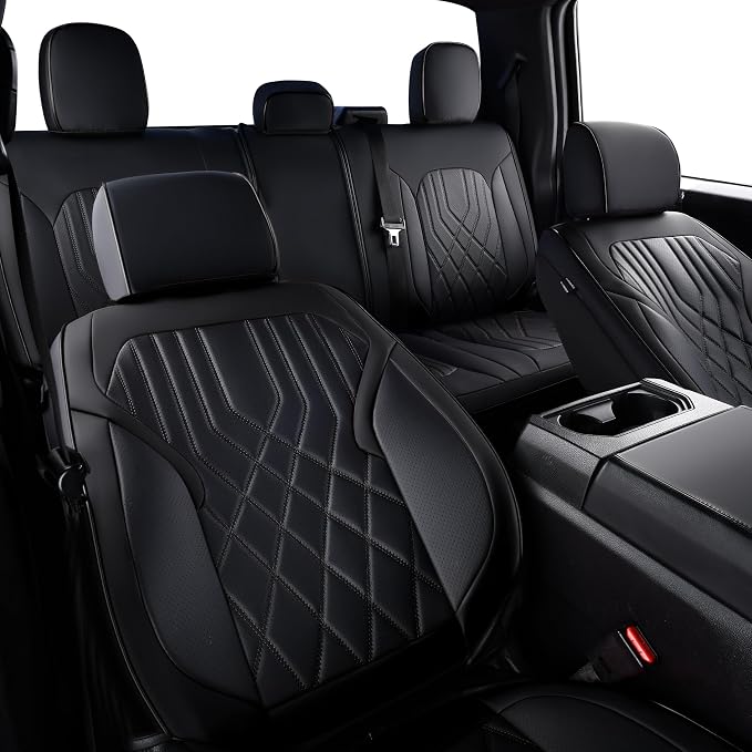 Ranger Seat Covers, for 2019-2023 Ford Ranger XLT XL Lariat Crew Cab, Napa Leather Seat Protector (Full Set, Black)