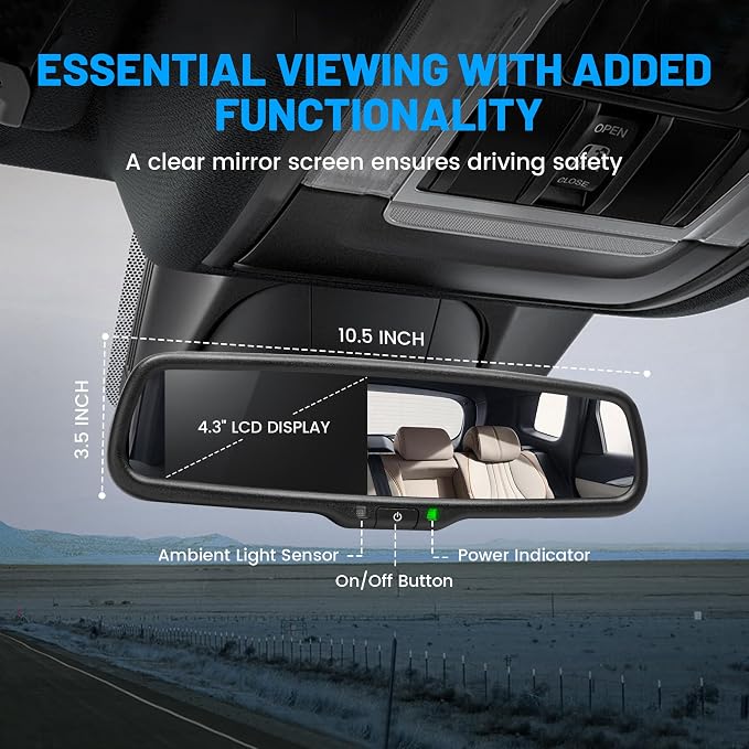 EWAY 4.3" LCD Mirror Monitor License Plate Mount Backup Reverse Camera for Jeep Wrangler JK JKU 2007-2018 Rear View Cameras, Rearview Reversing Interior Mirror Replacement
