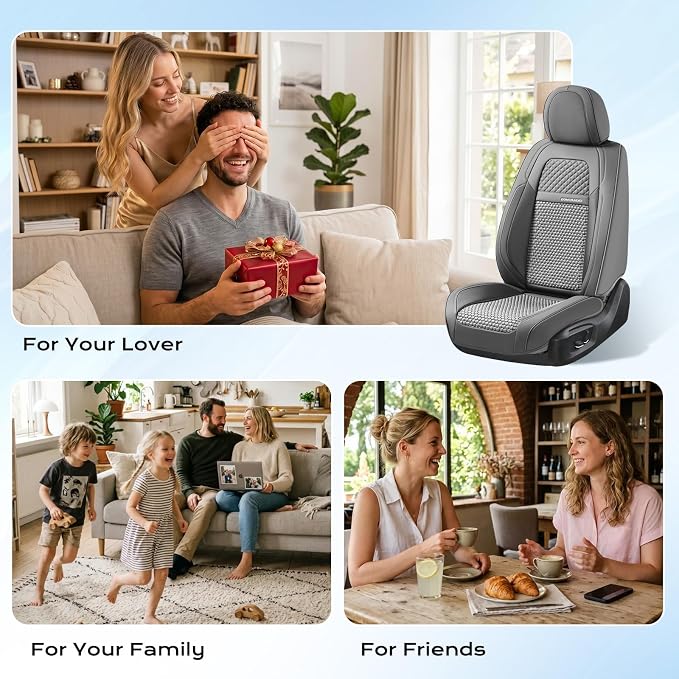 Coverado Car Seat Covers Front Seats, Waterproof Front Seat Covers Nappa Leather Seat Covers for Cars, Breathable Summer Car Seat Cushion Universal Fit for Most Cars SUV Trucks(Front, Gray)
