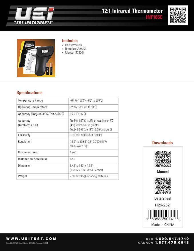UEi Test Instruments Equipment INF165C 1 IR Thermometer