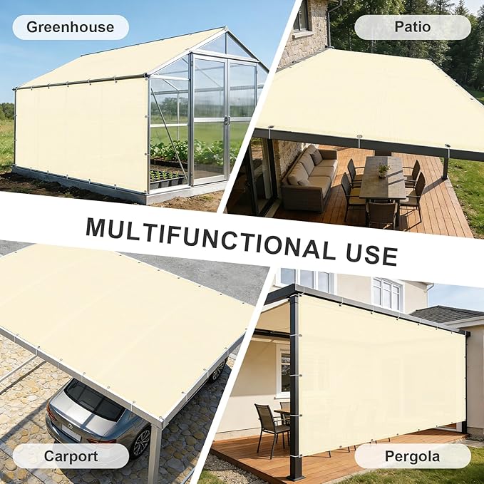 Cool Area Sun Shade Cloth with Grommets 6×20 FT Shade Panel Shade Tarp Screen Fabic for Outdoor Patio Pergola Cover Deck Garden, Butter Cream (Customized)