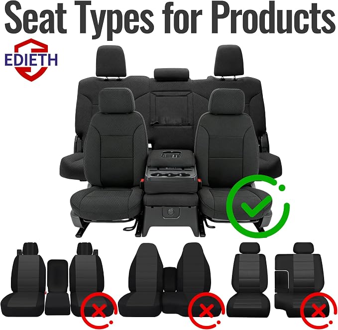 Front & Rear Seat Covers for Chevy Silverado & GMC Sierra 1500 Crew Cab 2019 2020 2021 2022 2023 2024 2025 2026 Full Set with Headrest and Rear Cup Holder Foam Padded - Black