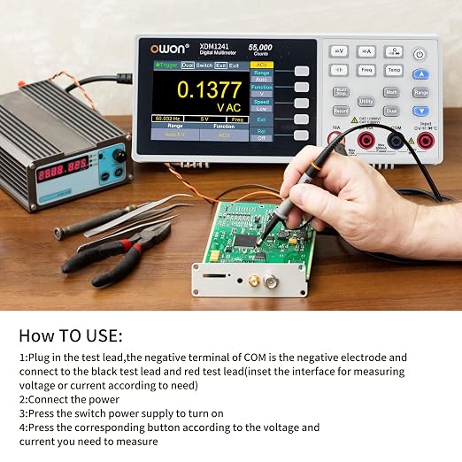 OWON XDM1241 Digital Multimeter,3.5in Desktop Multimeters, 55000 Counts LCD True RMS Temperature Tester Meter