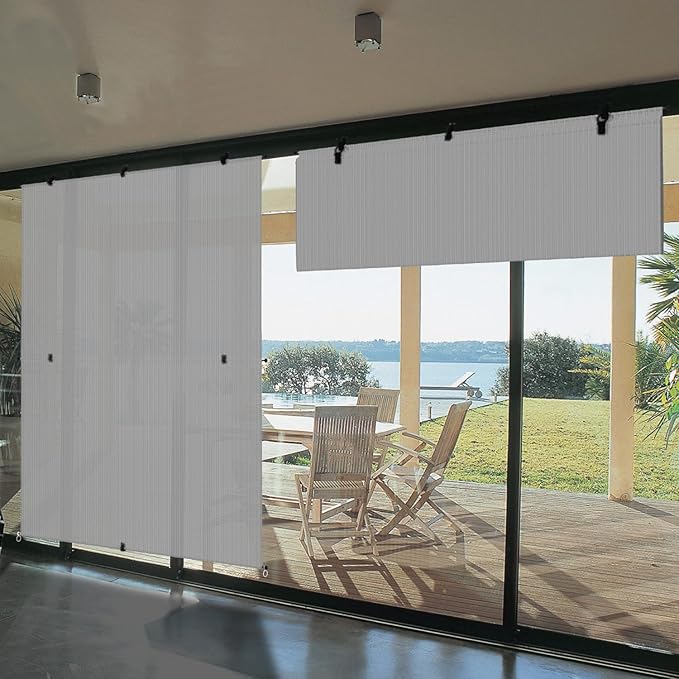 Bynbbur 4'W x 14.5'H Outdoor Patio Shades Foldable Roller Blinds, 220 GSM Sun Shade Roll Up Porch Screens Exterior Shade Cloth for Deck Pergola Backyard, Light Gray