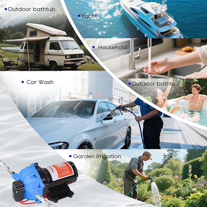 12V DC RV Fresh Washdown Pump Kit, 70PSI7GPM,Marine Self-Priming Water Pump with Pressure Switch, High-Performance RV Fresh Water Pump for Boats,Campers,Travel Trailers,Sprayers,and Yachts