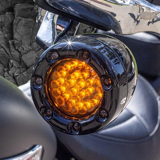 Eagle Lights 2 Inch Bullet Front Infinity Beam LED Turn Signals w/Running Light Ring Covers for Harley Davidson - Black / 1157 Base