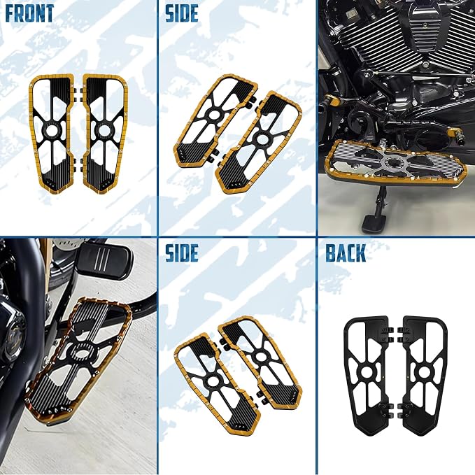 Motorcycle Driver Floorboards Front Footboards Pedal Offroad Rider Foot Pegs Fit for Harley Touring Road King Road Glide Electra Glide Street Glide Softail Dyna (Yellow Edge)