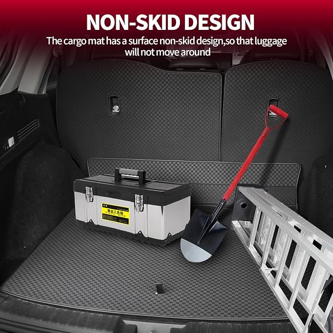 Cargo Mat for 2017-2025 Chevrolet Bolt EV & EUV - All Weather PU Leather Trunk Liner (Upper and Lower Layer) and Backrest Mat for Chevy Bolt Accessories (Black Square)