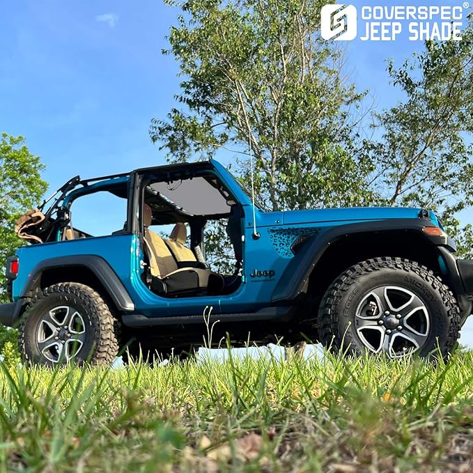 JT JL Top Sun Shade Roof Compatible with Jeep Wrangler and Gladiator 2 or 4 Door 2018 to 2023 Sunshade Sunroof Blocks UV Wind Noise Gray Mesh for Front