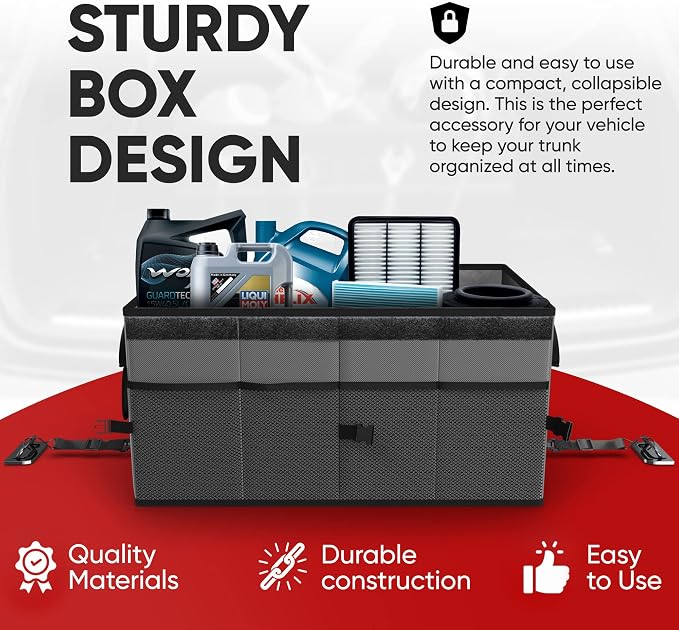 FORTEM Car Trunk Organizer (Grey, Standard) + Large Windshield Sun Shade