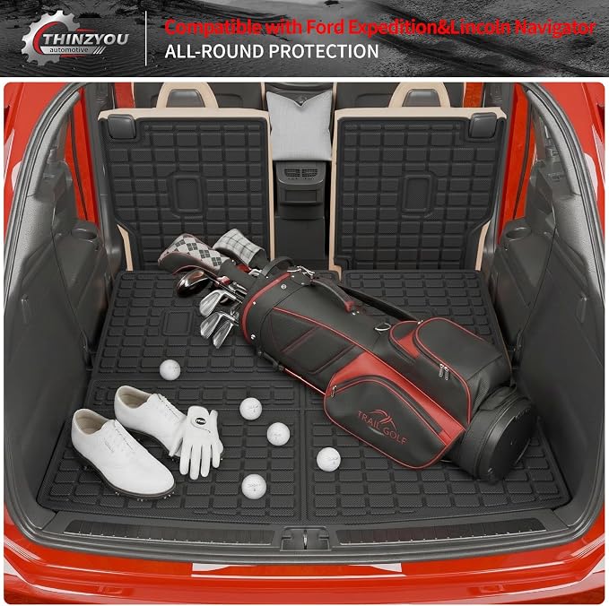 Cargo Mat Compatible with 2018-2024 Ford Expedition Lincoln Navigator (Not for MAX or L Models) 7 Seats Kick Mat TPE 2023 Expedition Accessories (2nd&3rd Row Backrest Mats+Trunk Mat)