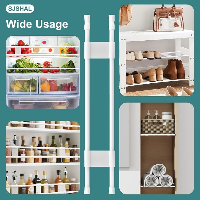4 Sets Double RV Refrigerator Bars,RV Tension Rods with Adjustable Length 19.5-36.7'', Non-Slip RV Refrigerator Bars for Camper Refrigerator,Kitchen,Closet, Bookshelf,Cupboard-White