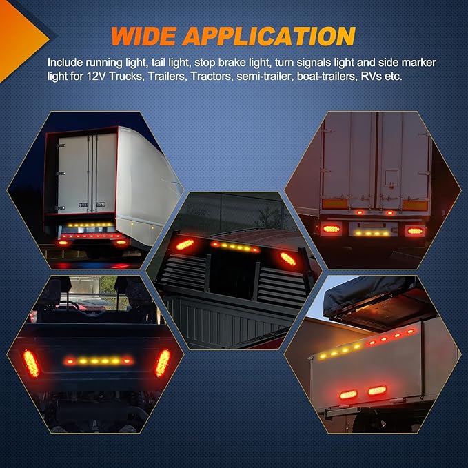 Nilight LED Trailer Light Kit 6 Inch Oval Stop Turn Tail Light Red Amber Side Marker Light Waterproof Surface Mount for 12V Utility Trailer Boat Camper RV Trucks Van Caravan