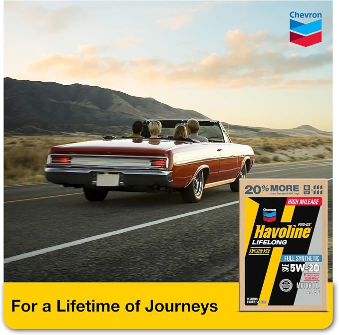 Havoline Motor Oil 5w20 PRO-DS Lifelong Full Synthetic Smart Change Engine Oil, 5W-20, 6 Quarts, Pack of 1