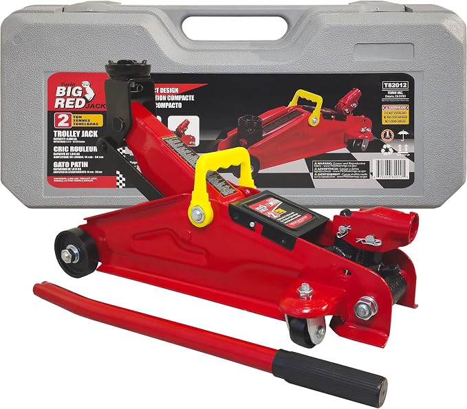 Big RED TAM82012 Torin Hydraulic Trolley Service/Floor Jack with Blow Mold Carrying Storage Case, 2 Ton (4,000 lb) Capacity, Red