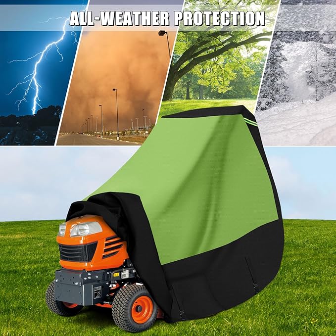 Riding Lawn Mower Cover with Bagger Attachment and ROPS, Universal Fit Decks up to 62", 600D Oxford Cloth Riding Mower Cover with Windproof Buckle for Snow Rain Dust Hail Protection