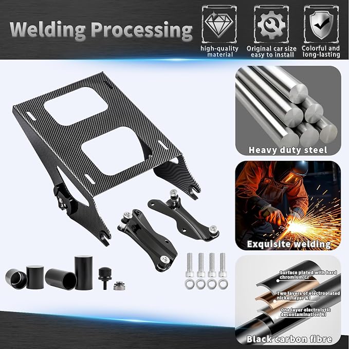Black Carbon Fiber Pattern Detachable Tour Pack Mount Bracket Luggage Rack Whit 4 Point Docking Hardware Kit for Harley Touring Street Road Electra Glide Road King 2014-2026